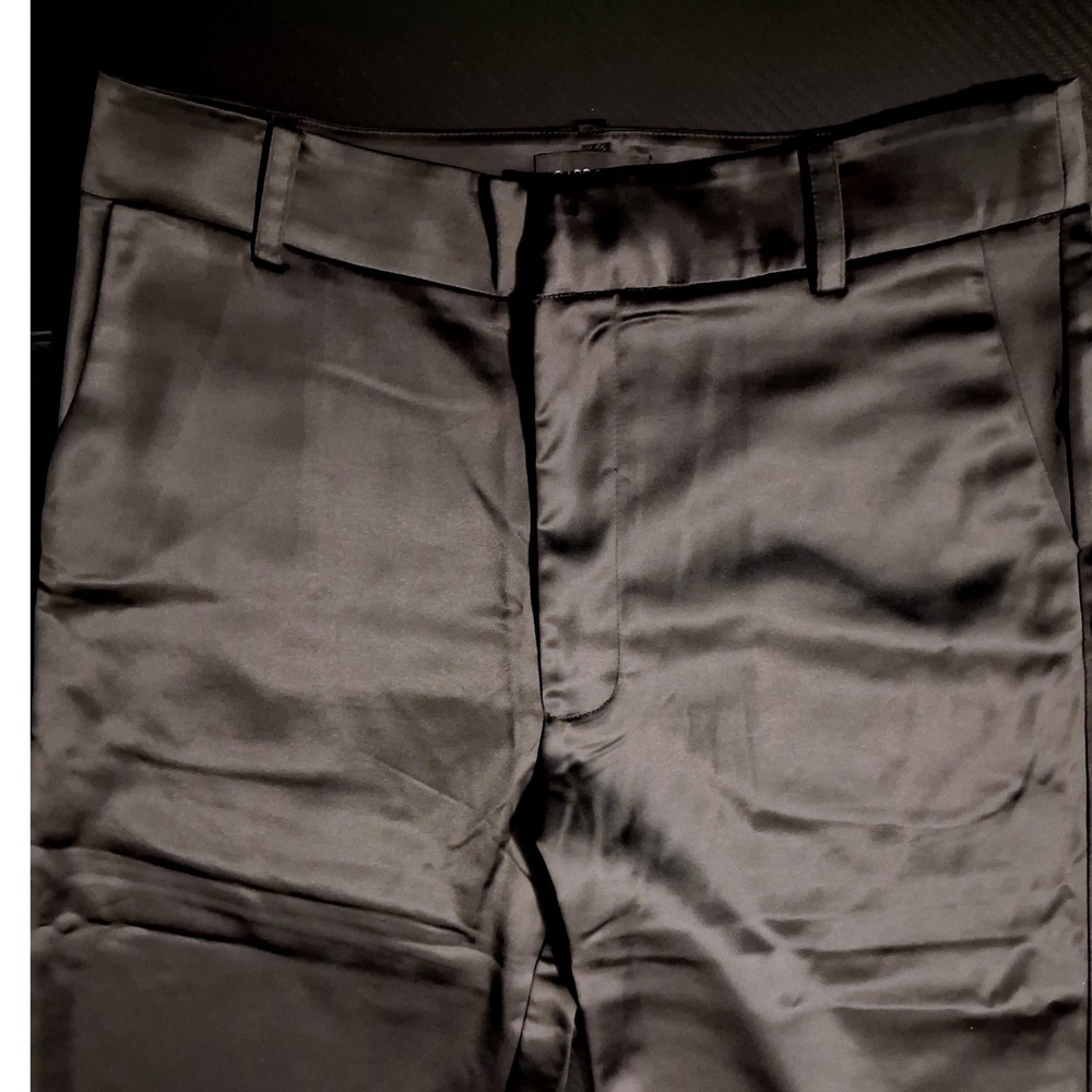 NEW Carbon38 Womens Black Satin Pants M Straight Leg High Rise Trousers Tailored - Picture 11 of 16